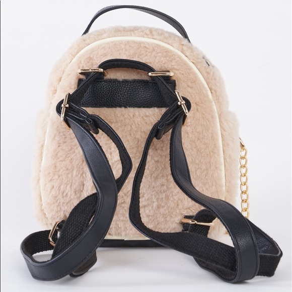 Ivory Faux Shearling Mini Teddy Bear Backpack